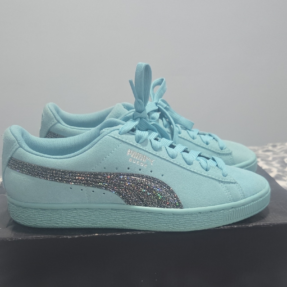 Puma Suede Aqua Sneakers with Glitter Accent